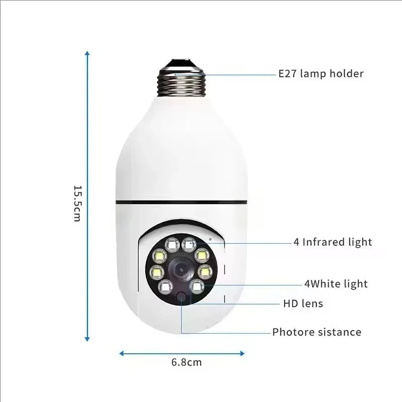 E27 Bulb Wifi Camera Human Tracking Color Night Vision 360 ° Rotation Intercom 2MP Camera Free APP Support iOS Android Phone