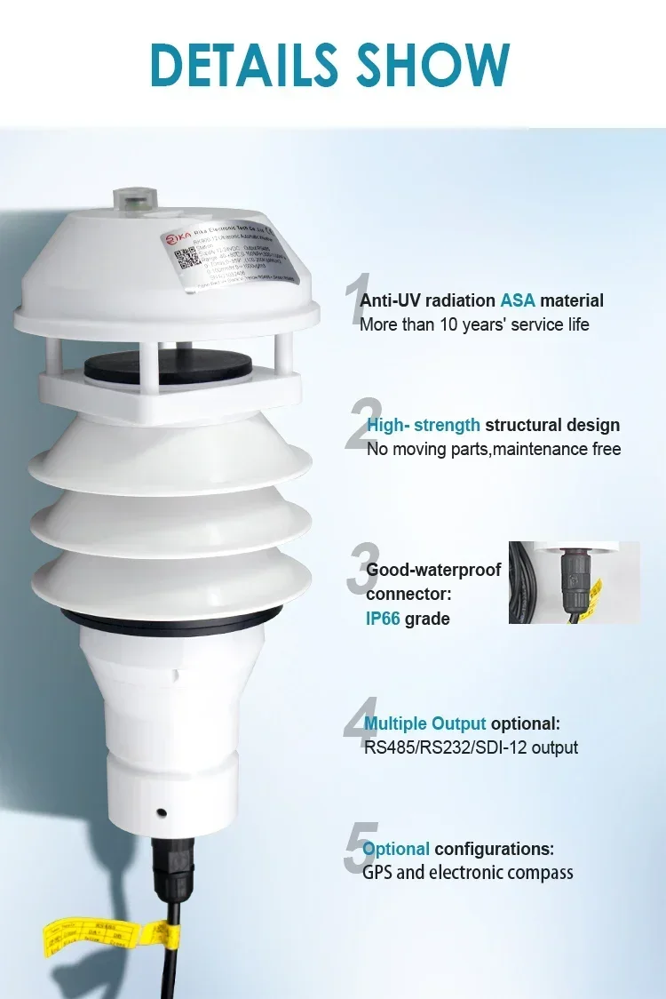 RK900-12 Wireless Wifi Zigbee ASA 6 in 1 Mini Civil Integrated Ultrasonic Compact Weather Station Instruments Modbus