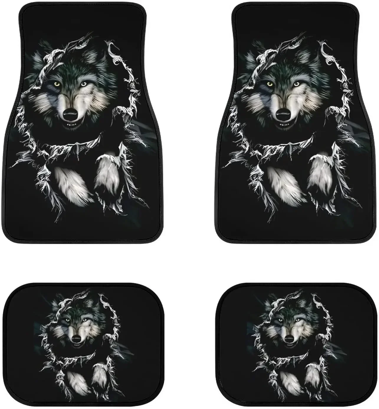 Cool Tribal Wolf Dream Catcher Dark Print Decor Carpet Car Floor Mats Set of 4 Pieces Universal Fit for Auto Vehicle Fron