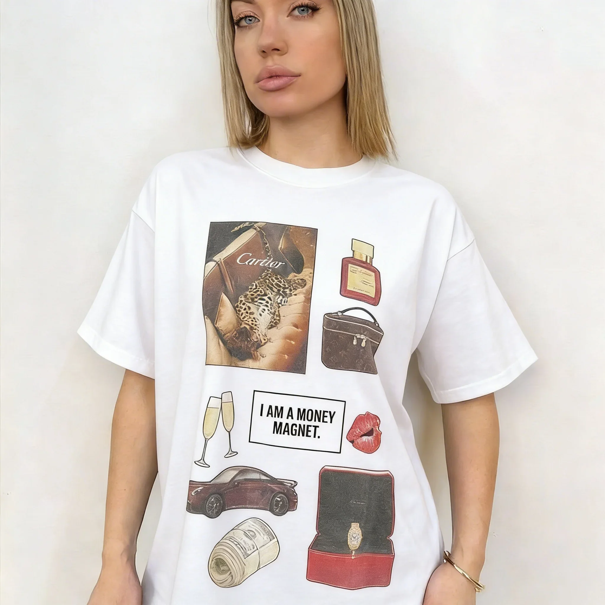 Summer New Fashion American Design Collage Graphic Print Premium Men's Short Sleeve Crew Neck Comfortable Loose Tee