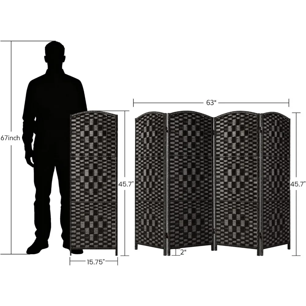 Small Folding Privacy Screen 4 Panel Room Divider, Portable Partition for Home Office, Black