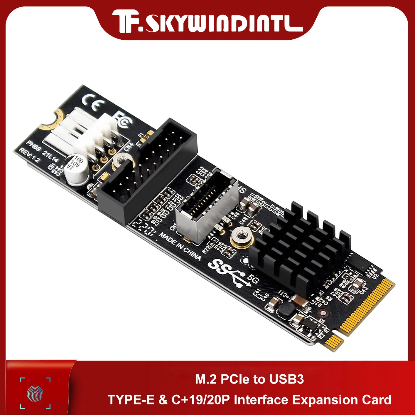 1PC M.2 MKEY PCIe to Front USB 3.1 5Gb TYPE-C+19/20 PIN Expansion Card PH69 M.2 M Key Multi-System Compatible Accessory