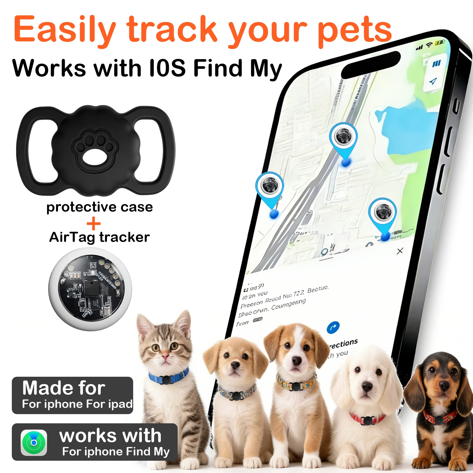 

Mini pet tracker for cats and dogs | Real-time tracking, long battery life, for pet safety and finding lost pets.