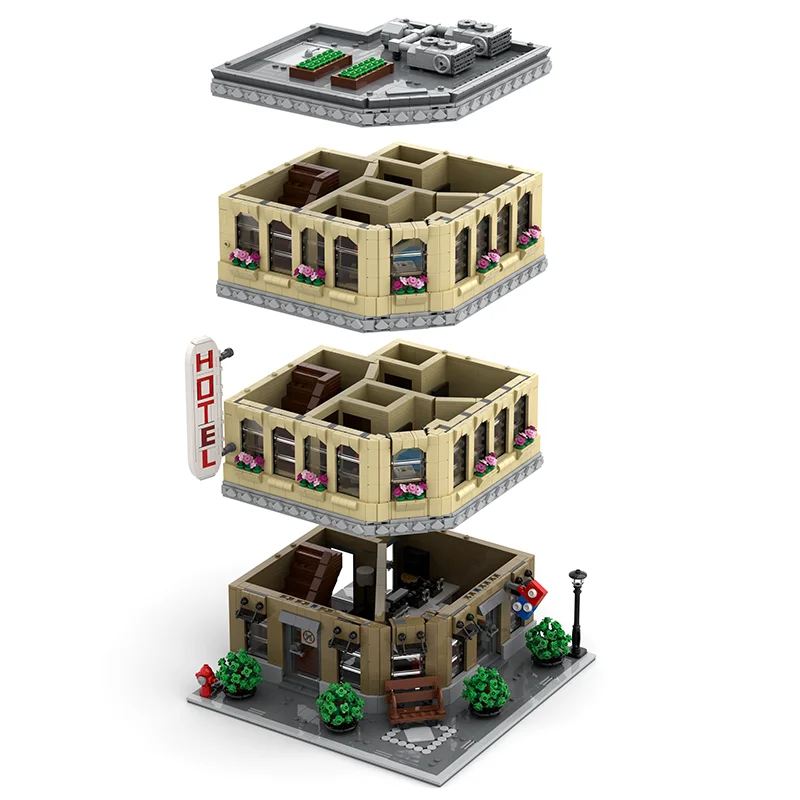 Moc Building Bricks Hotel and Restaurant Model Technology Modular Blocks Construstion Street view Toy DIY Set Assembly Gifts