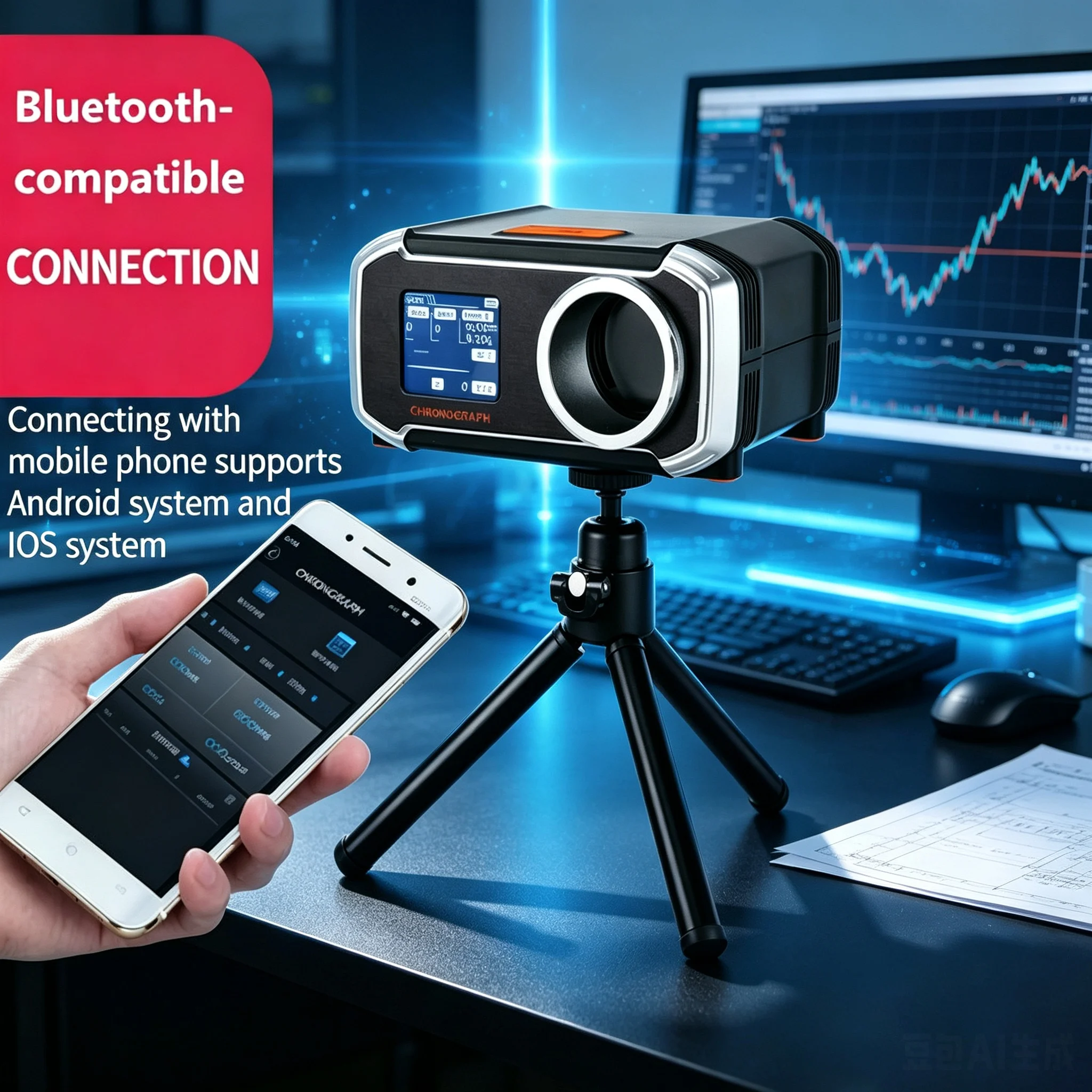 Velocity Measuring Instrument for Slingshot & Bow, Bluetooth‑Compatible Chronograph Speed Meter with LCD Screen Display