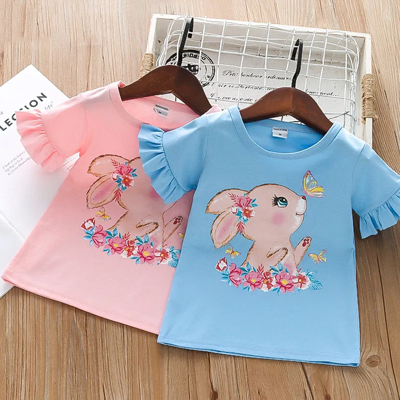 

1 2 3 4 5 Years Cute Rabbit Baby Girls T-Shirt Summer Cotton Fashion Kids Top Birthday Party Gift Children Clothing