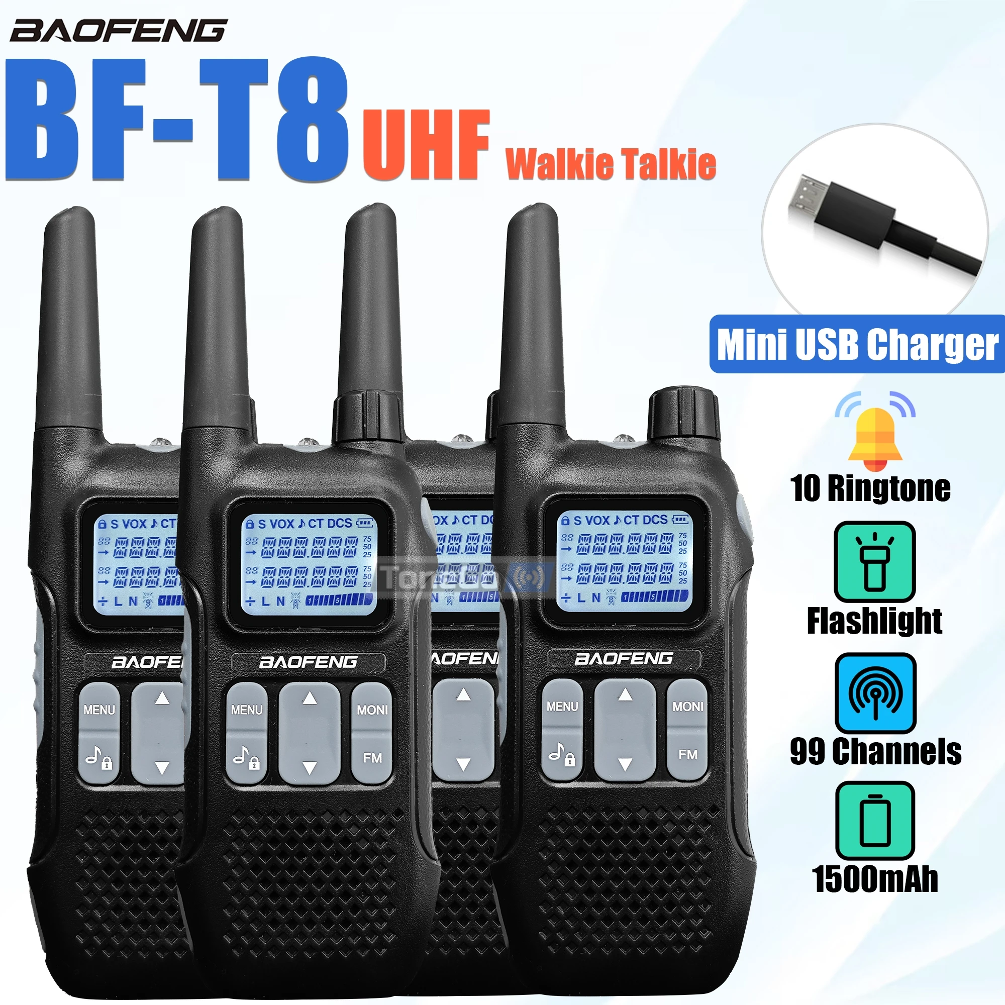 2/4x Baofeng Mini Walkie Talkie BF-T8 UHF วิทยุ FM USB Charger CTCSS DCS Dual Standby NOAA ไฟฉาย BF-U9 R8 เครื่องส่งสัญญาณ