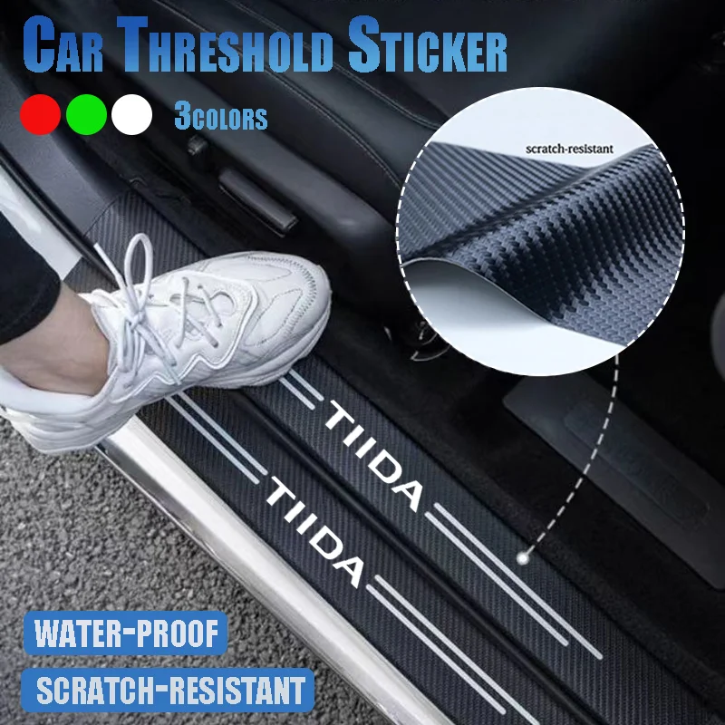 For Nissan Tiida Logo Micra Murano Navara NV200 Livina Car Door Threshold Protector Stickers Pedal Guards Trunk Sill Scuff Plate