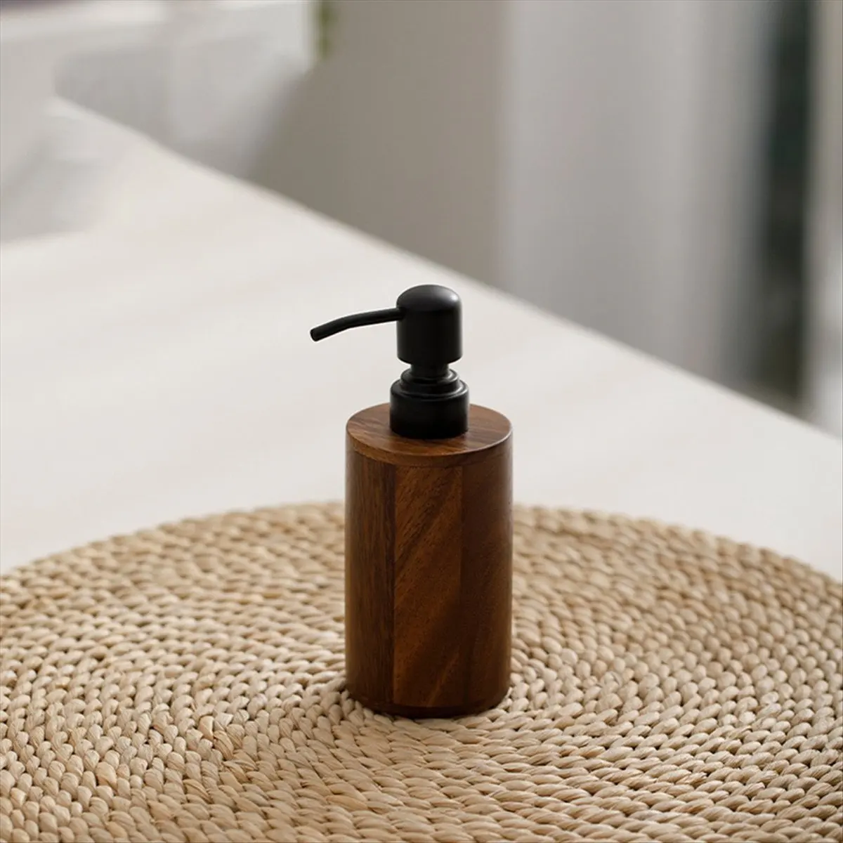 Wood Soap Dispenser,Refillable Hand Soap Dispenser for Bathroom & Kitchen, Cylinder Design, Rustic Countertop Decor