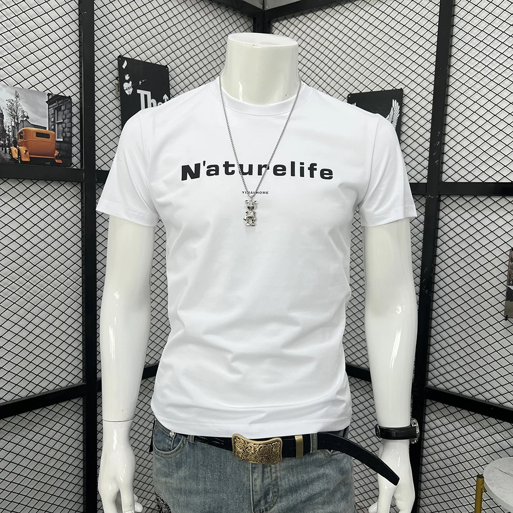 

T-shirt Men's Short Sleeved Simple Letter Silk Cotton Male Tees Summer New Daily Wear Leisure Clothes Simple Neutral Tops M-7xl