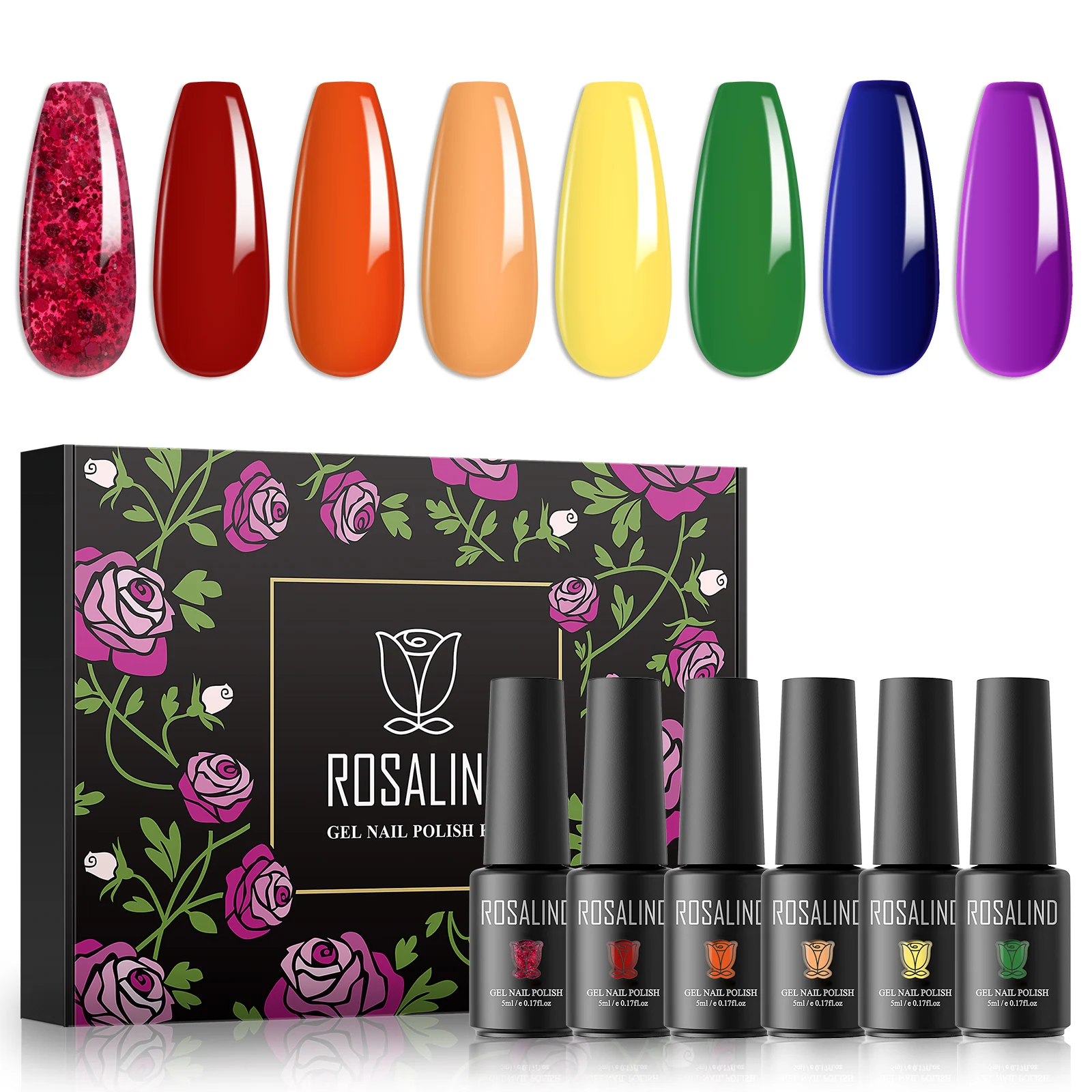 ROSALIND Neon Glitter Nail Gel Semi Permanent Hybrid Varnish Kit Manicure Need Base Top Nail Art Salon Nail Gel Polish Esmaltes