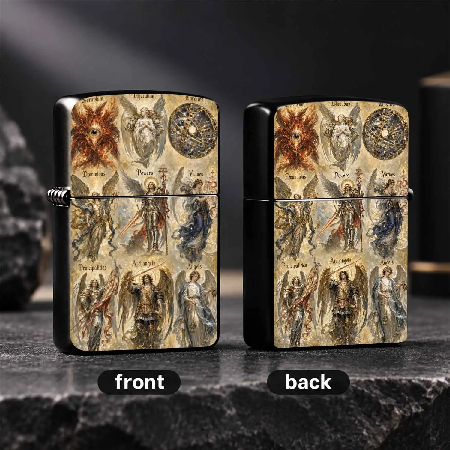 Vintage 9-Choir Angel Hierarchy Art Printed Portable Lighter, Seraphim Cherubim Themed Decor Collectible, Versatile Daily Use Accessory, Exquisite Mythical Style Practical Gift For All Occasions, Aesthetic Retro Keepsake For Art Lovers A Hu
