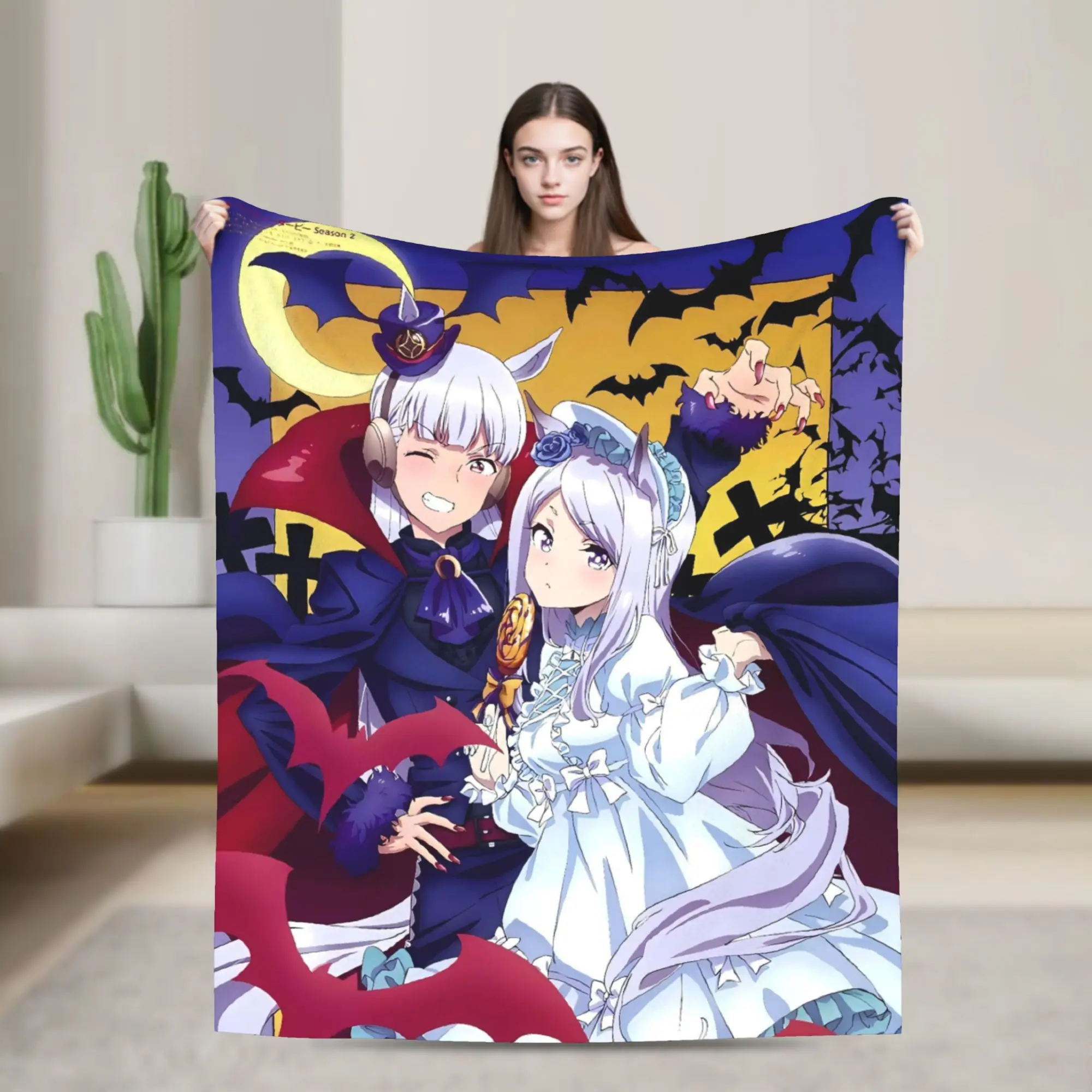 Mejiro McQueen Umamusume Warm Blankets  Airplane Travel Plush Throw Blanket Funny Outdoor Flannel Bedspread Sofa Bed Cover