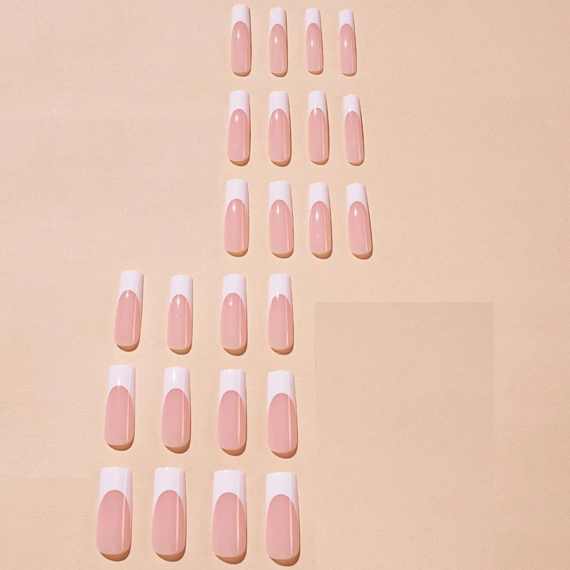 24Pcs White French Tip Fake Nails Nude Ballet Press On Nails Glossy Nails Full Cover Long False Nails For Women Girls Nail Art