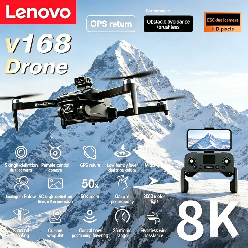 Drone Camera Wide Angle - Dron Lenovo V168 GPS 8K con