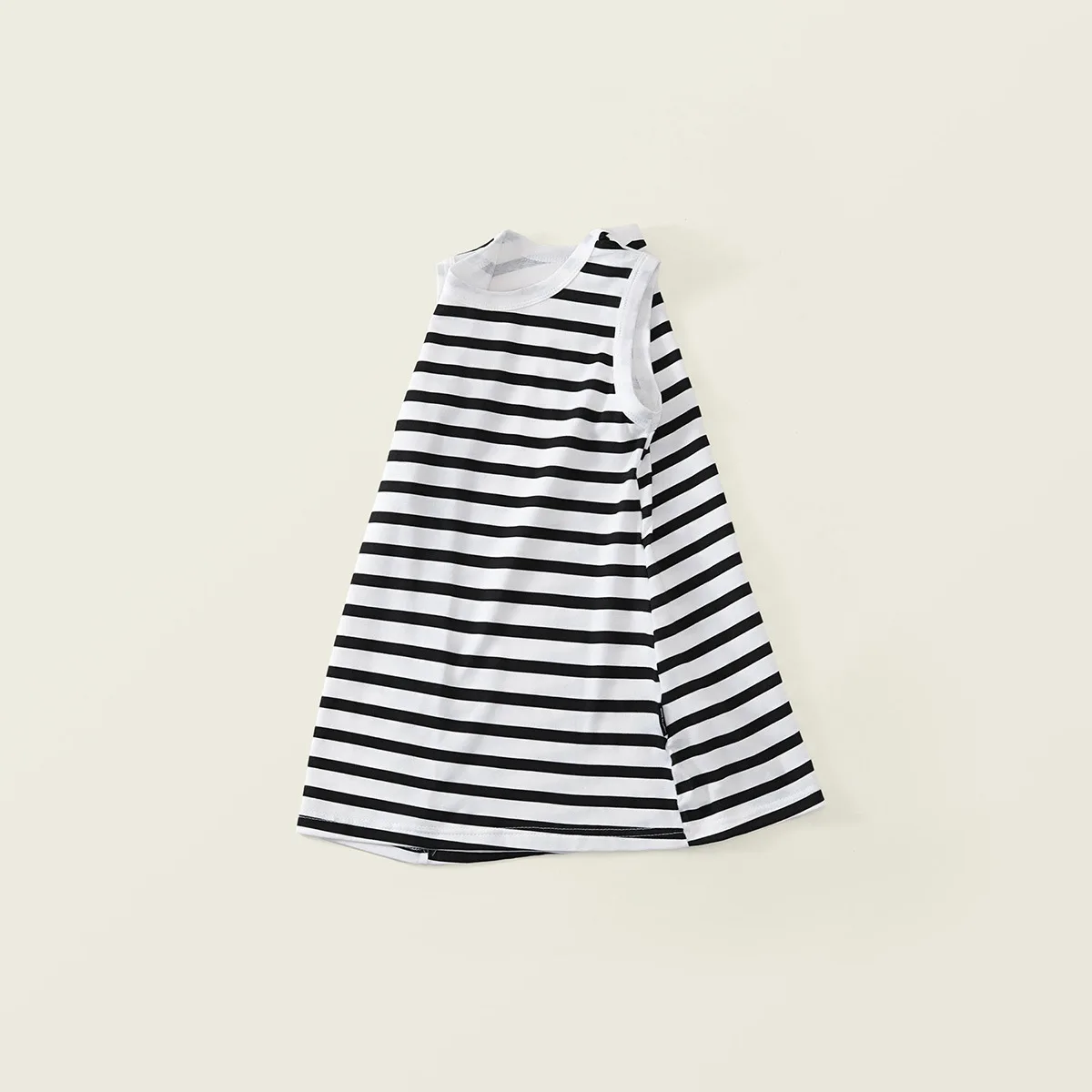 Bbay Girls' Black and White Striped Knitted Vest Dress 2026 Summer Pure Cotton Children's Sleeveless Dress Baby Base Dress