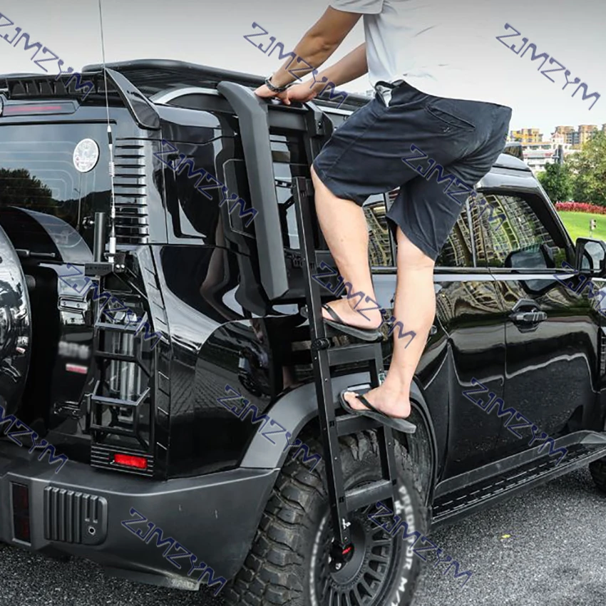 Fit For Cherry Jetour Traveller T2 2024 Jetour T2 Roof Side Ladder Aluminum Alloy Rear Window Folding Ladder Rack view 3