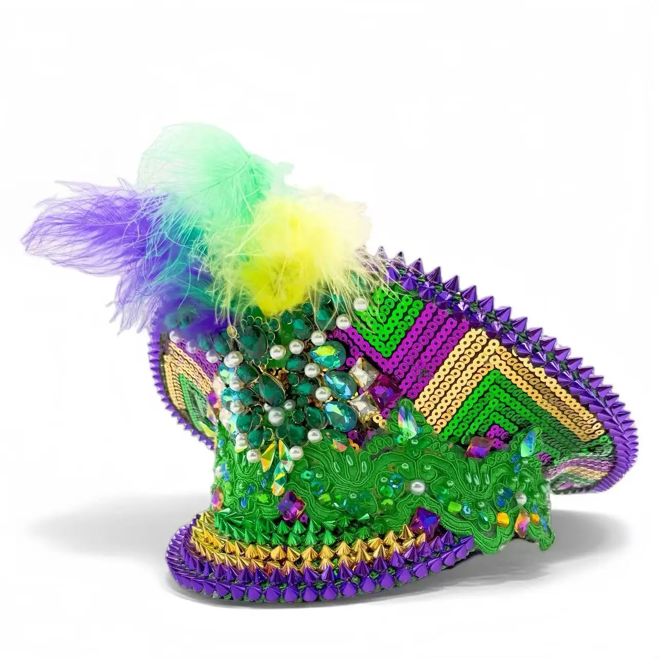 

HongLuan Three-colour Feather Steampunk Captain Hat Rhinestone for Carnival Woman, Military Accessories & Military Cap Man