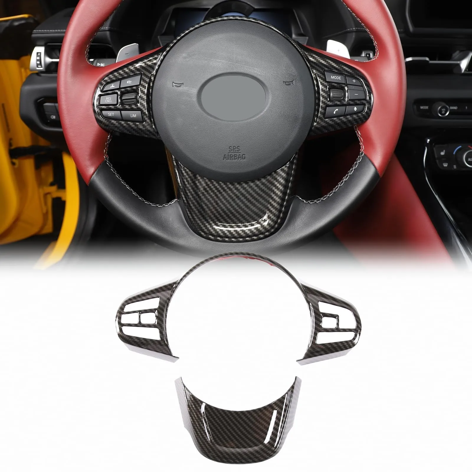 

Carbon Fiber Car Steering Wheel Decorative Frame Cover For Toyota GR Supra A90 2019-2025 Steering Button Frame Trim Accessories