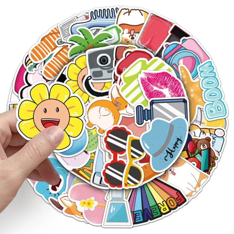 50pcs Cartoon Personality Cute Creative Doodle Decorative Stickers