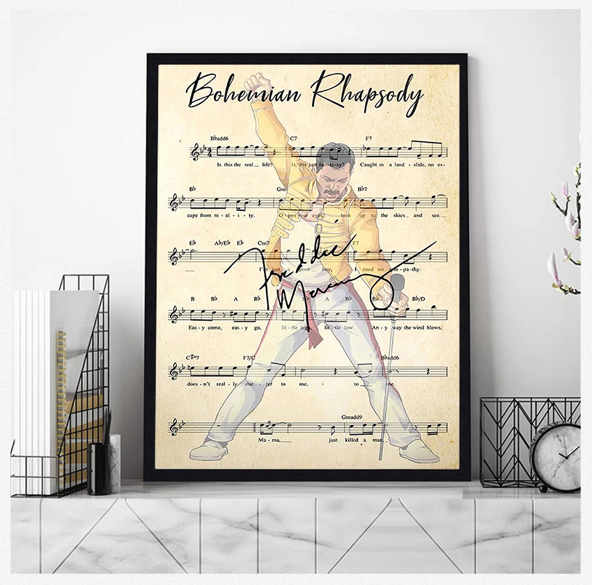 Canvas Painting s and Prints Wall Art for Room Home Decor Bohemian Rhapsody Chord Lyrics Freddie Mercury Portrait