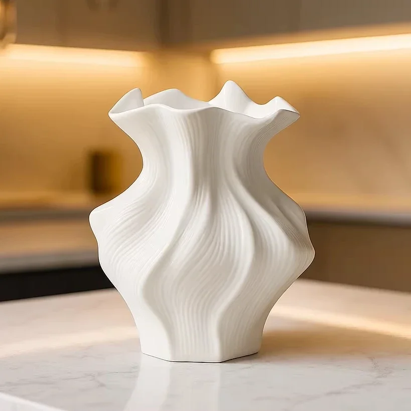Porcelain Vase with Glaze Abstract Wave-like Wrinkles Floral Vase Spiral-patterned Flower Pot Flowerpot Home Decoration