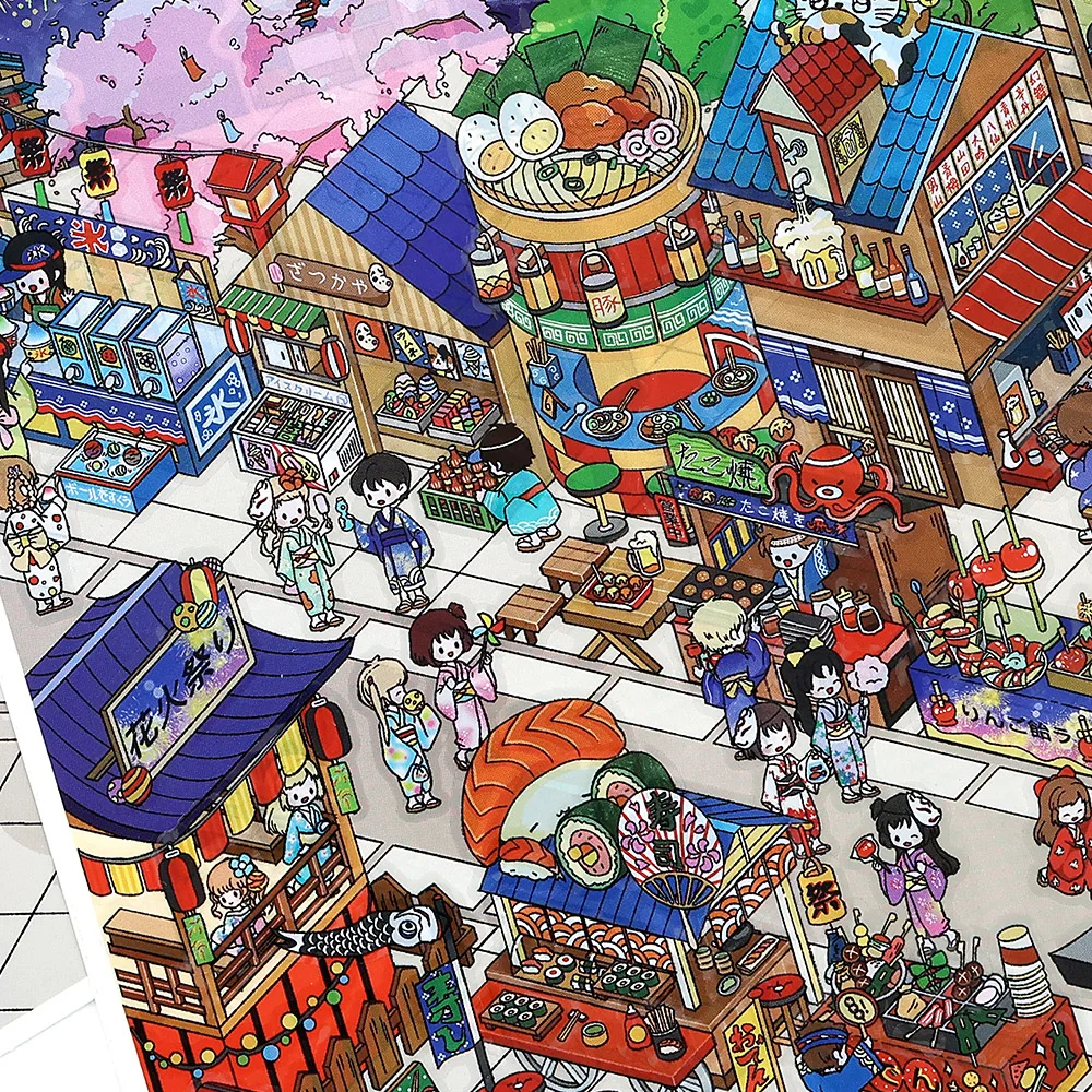 Stiker Lanskap Toko Makanan 3D Festival Kawaii, Adegan Kabin Saku DIY, Hadiah Natal ﻿