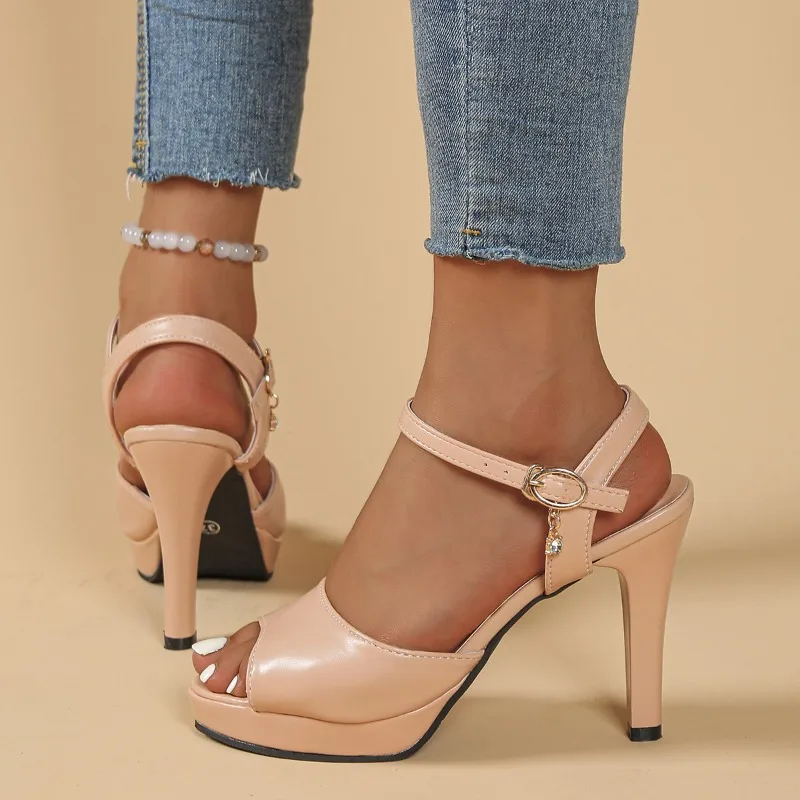 New Versatile Fish Mouth Sandals One Shoulder Buckle Stiletto Heel Waterproof Platform Pumps