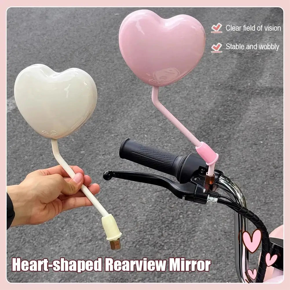 Cute Heart Shaped Motorcycle Rearview Mirror Flexible Adjustable Convex Wide View Side Mirror Universal For Electric Scooter