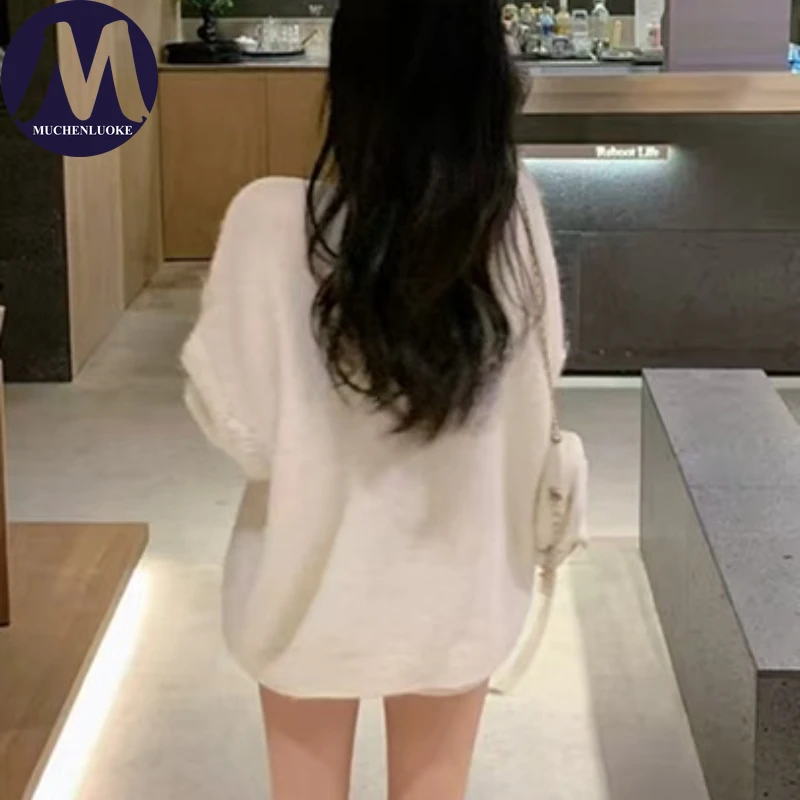 أنيقة طويلة الأكمام س الرقبة محبوك سترة للنساء الكورية أزياء عارضة فضفاضة سميكة الدافئة الخريف الشتاء السترة