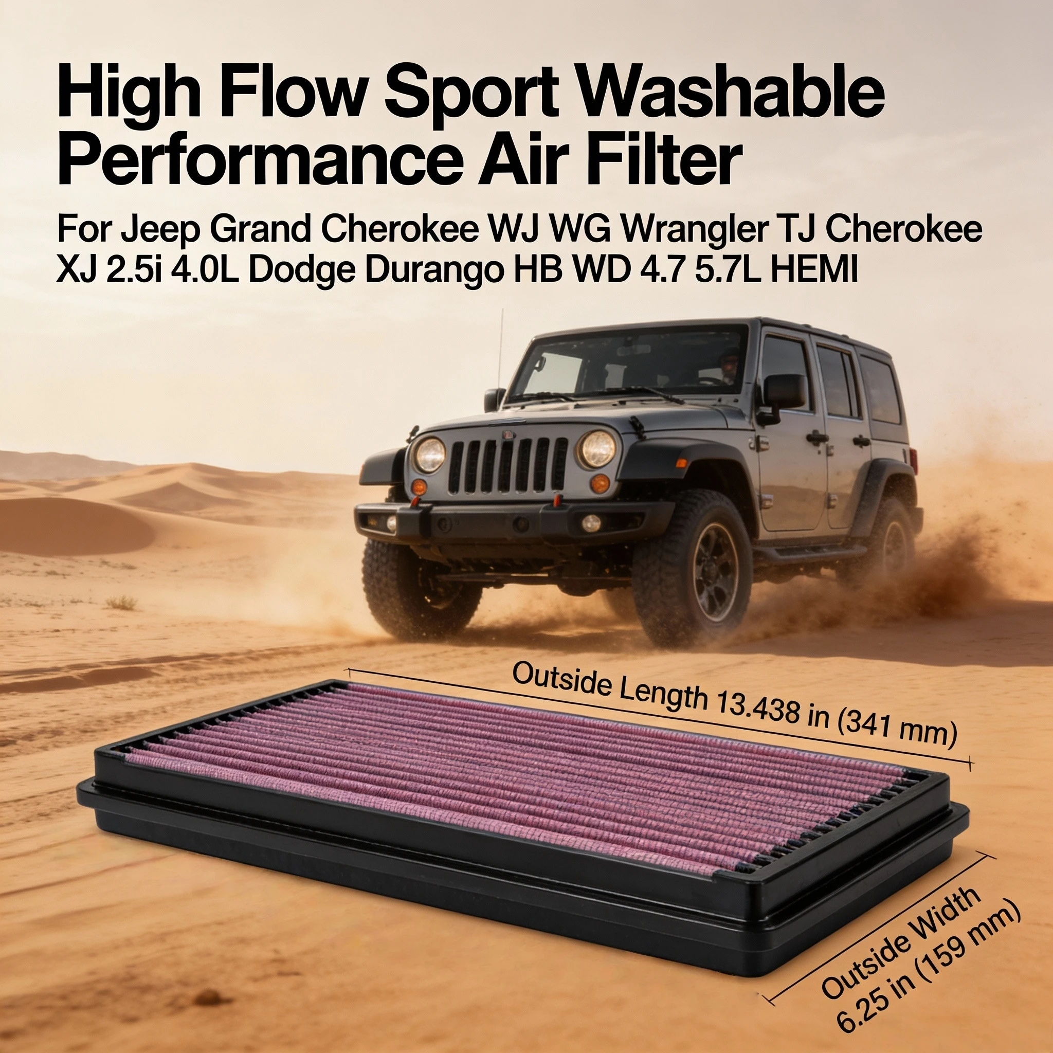

Для Jeep Grand Cherokee WJ WG Wrangler TJ Cherokee XJ 2.5i 4.0L Dodge Durango HB WD 4.7 5.7L HEMI Моющийся воздушный фильтр с высоким расходом