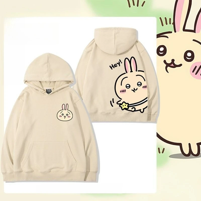 Anime Cartoon Chiikawa Usagi Hooded Sweatshirt Men and Women Couple Autumn and Winter Tops Pullover Soft Skin-friendly Keep Warm