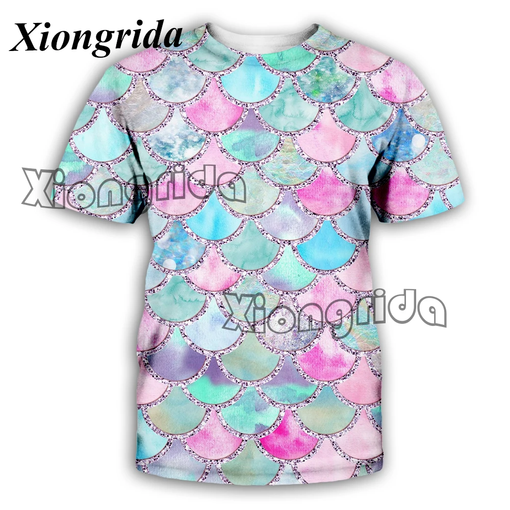 

Novelty Mermaid 3D Printed T-shirts Men Casual Glitter Fish Scale Print Tee Women Harajuku Short Sleeve Crew T Shirts Top Summer