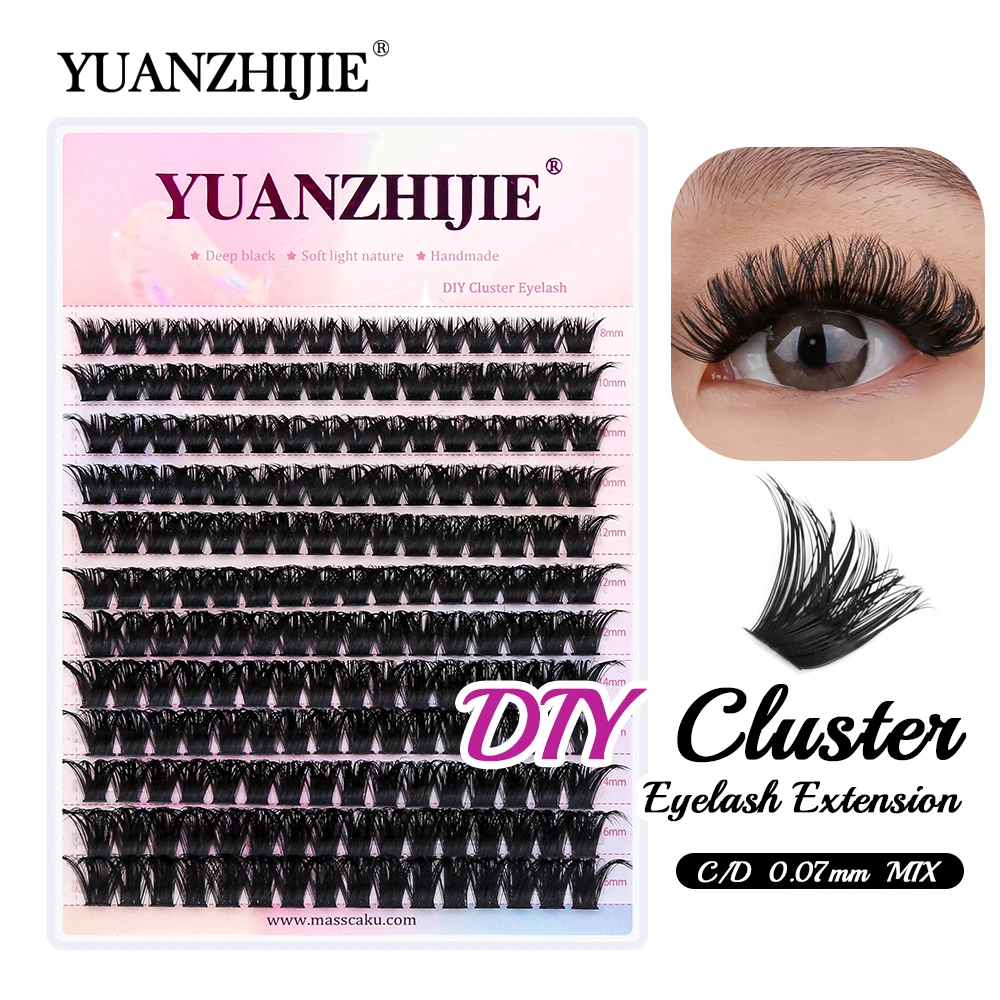 

12 Rows Big Tray C/D Curl YUANZHIJIE DIY Makeup Lashes Segmented Hybrid Eyelashes Natural Looks False Eyelash Faux Mink Lash