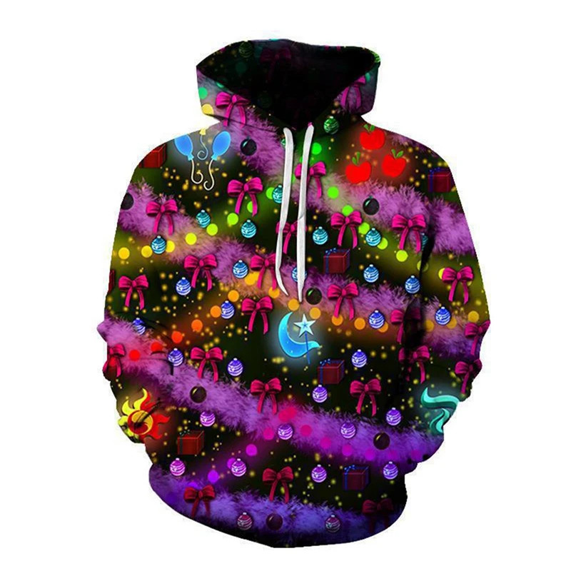 Novelty Fashion 3D Print Xmas Tree Hoodie Y2k Clothes For Men Women Kids Casual Funny Neon Graphic Hoodies Christmas Pretty Gift