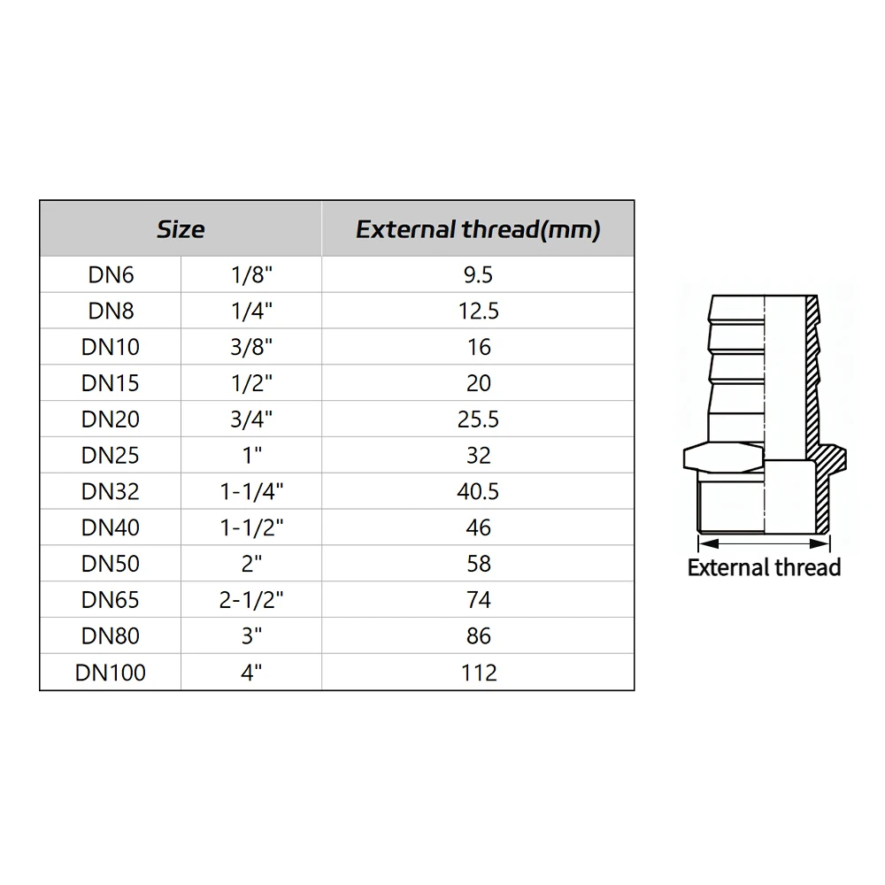 304 Stainless Steel BSPT/ZG/NPT Male Thread To Pagoda Barb Hose Reducer Connector 1/8
