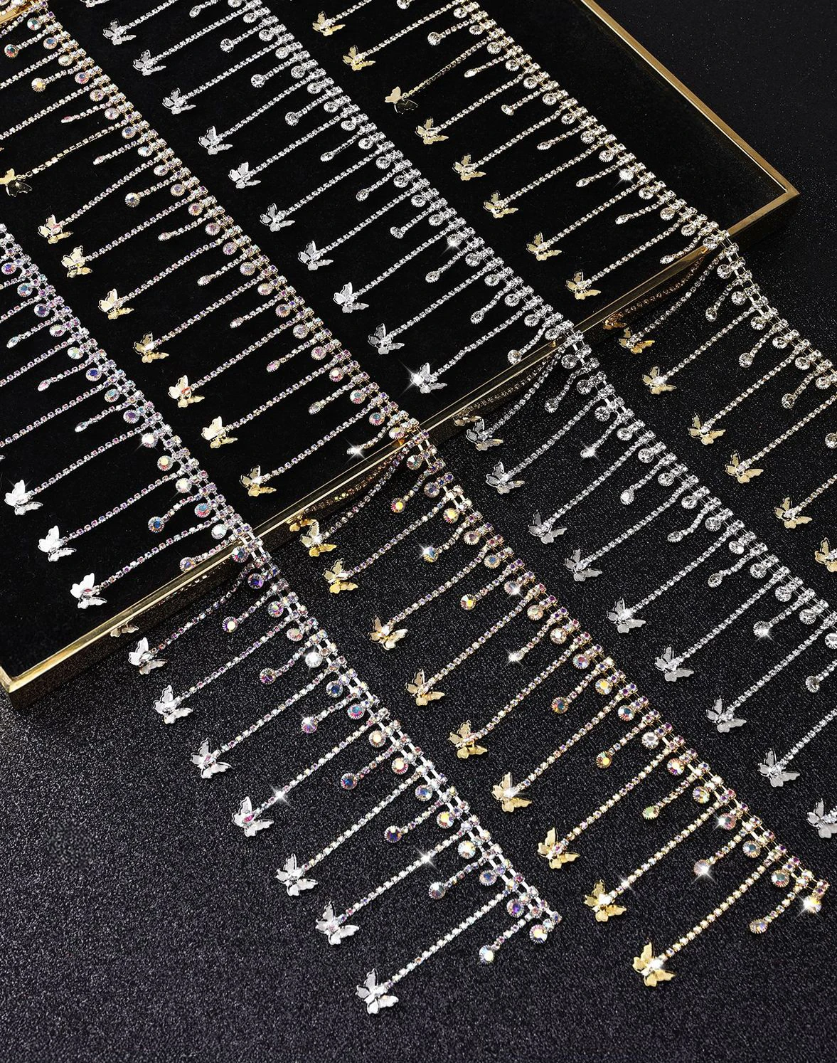 5 Yards Strasskette Kristalldiamant DIY Bastelzubehör Schmetterling Quaste Glitzer Strassband Nähzubehör Dekorationsgeschenke – Detail 1