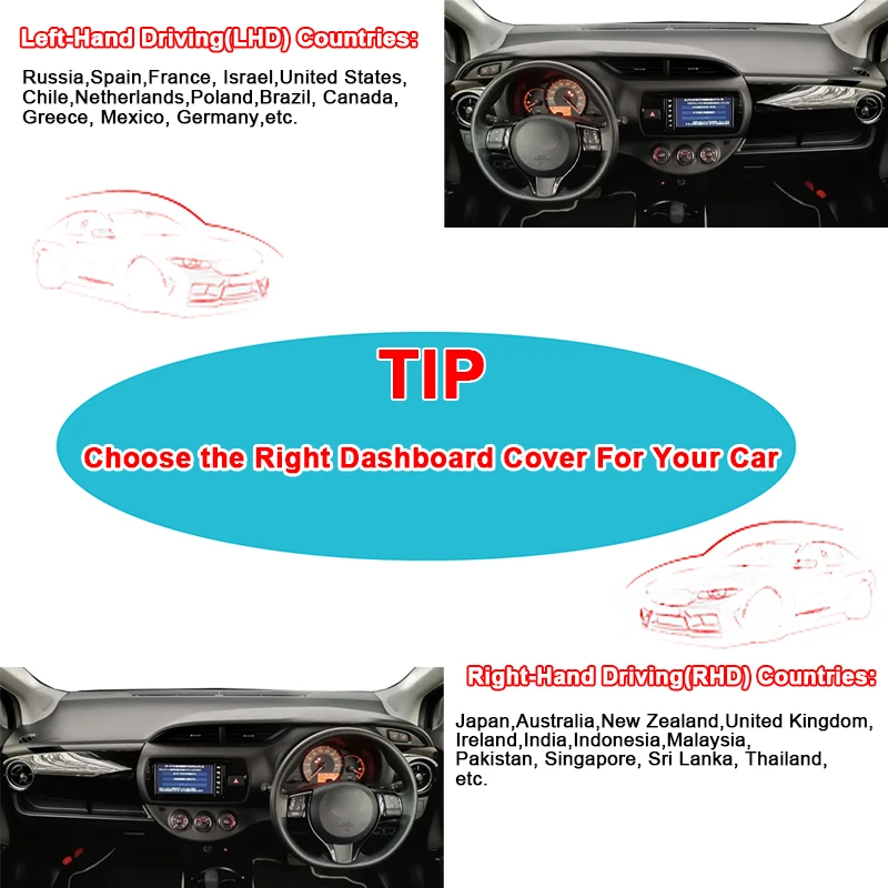 Car Dashboard Cover DashMat For Toyota Vitz 2018 - 2020 Flannel Suede Polyester Carpet Cape Protector Sun Shade