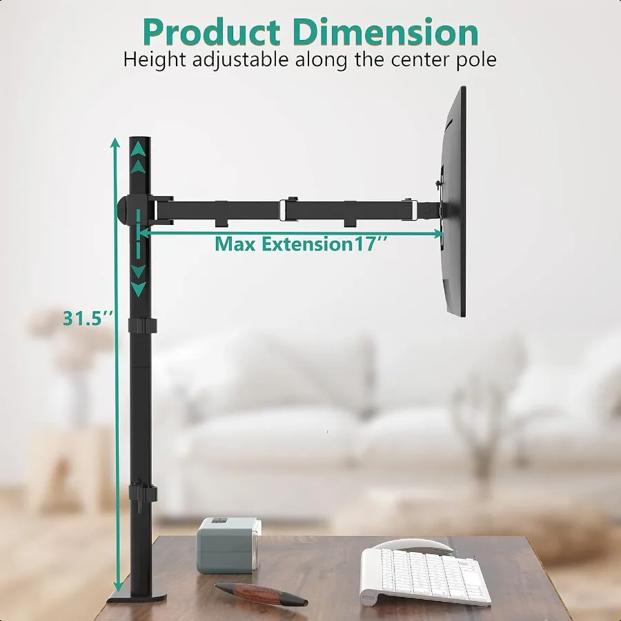 Monitor Arm Mount for Desk Single Extra Tall Computer Desk Mount Monitor Bracket Mount Stand Single up to 32 inch 22 lbs M001XL