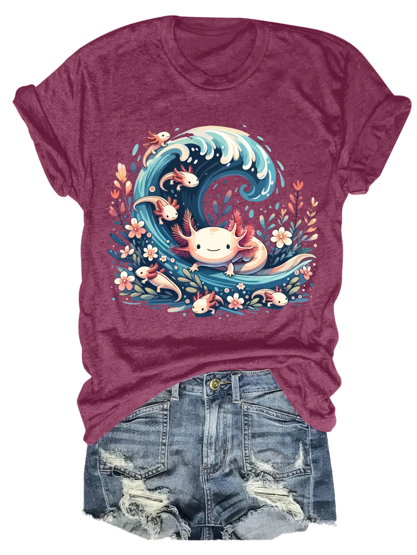 

women's plus size tank top Axolotl Wave Flowers Water Life Suitable for sports and daily wear summer casual shirt, summer