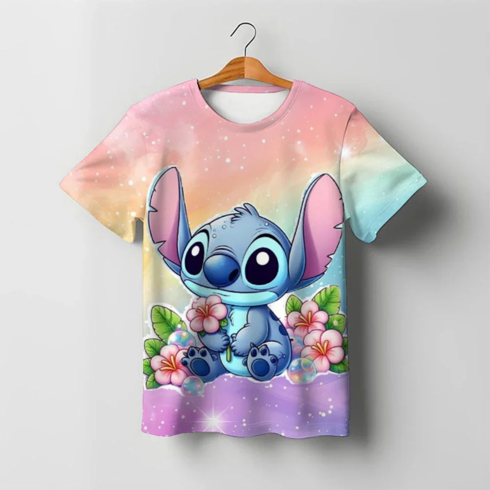 

2025 Summer New Disney Stitch 3-14Y 3d Print T-shirt Fashion Boys Girls Kids Summer Cartoon Top T-shirt Children Hot Sale Tees
