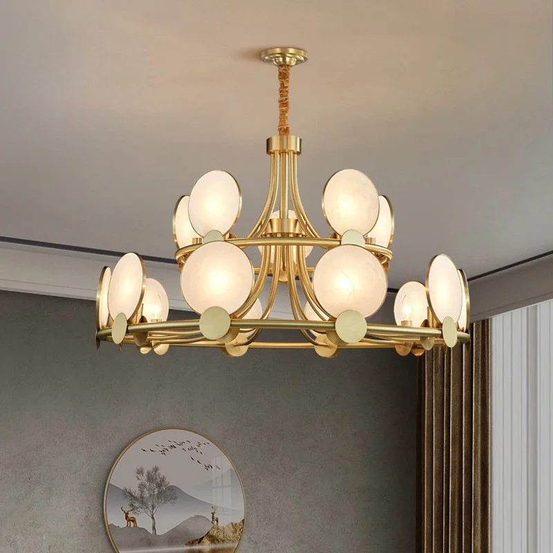 

Natural Marble LED Chandeliers Livingroom Restaurant Bedroom Lighting Fixtures Brass E14 Bulb High Quality Luminaire Suspension