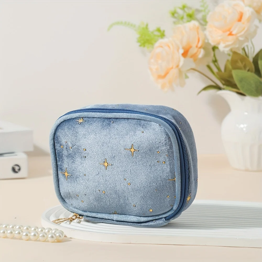 Sparkling Star Samt-Make-up-Tasche, großes Fassungsvermögen, Mehrzwecktasche mit goldenem Reißverschluss für Make-up-Münzen, 4 Farben – Detail 11