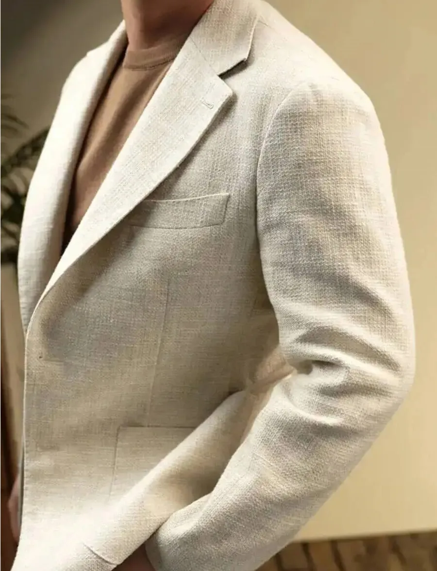 Blazer Masculino Respirável Semi-Forrado Casual em Linho e Algodão, Jaqueta Italiana Estilo Nápoles, Blazer Xadrez Masculino