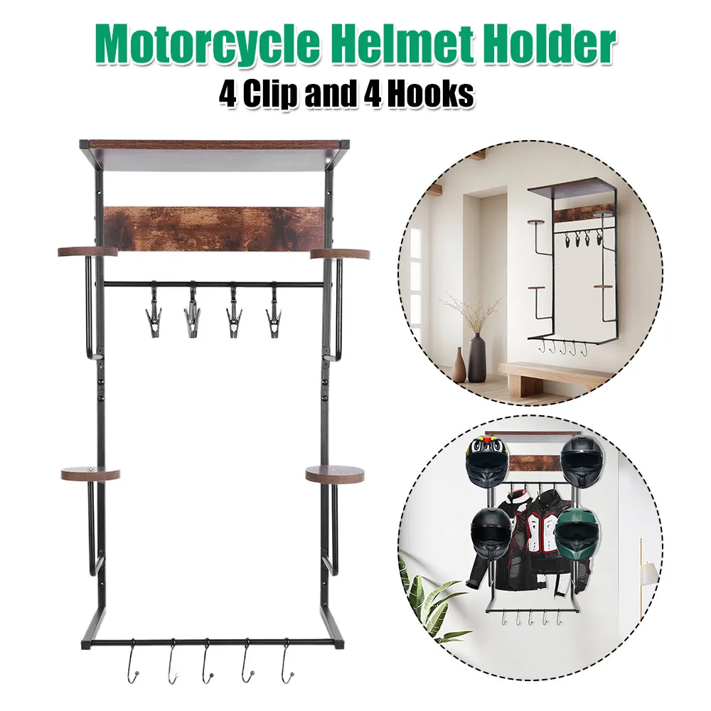 

Motorcycle Helmet Holder 4 Clip and 4 Hooks Helmet Holder Wall Mount Helmet Rack Wall Mount for Storing Motorcycle Accessories