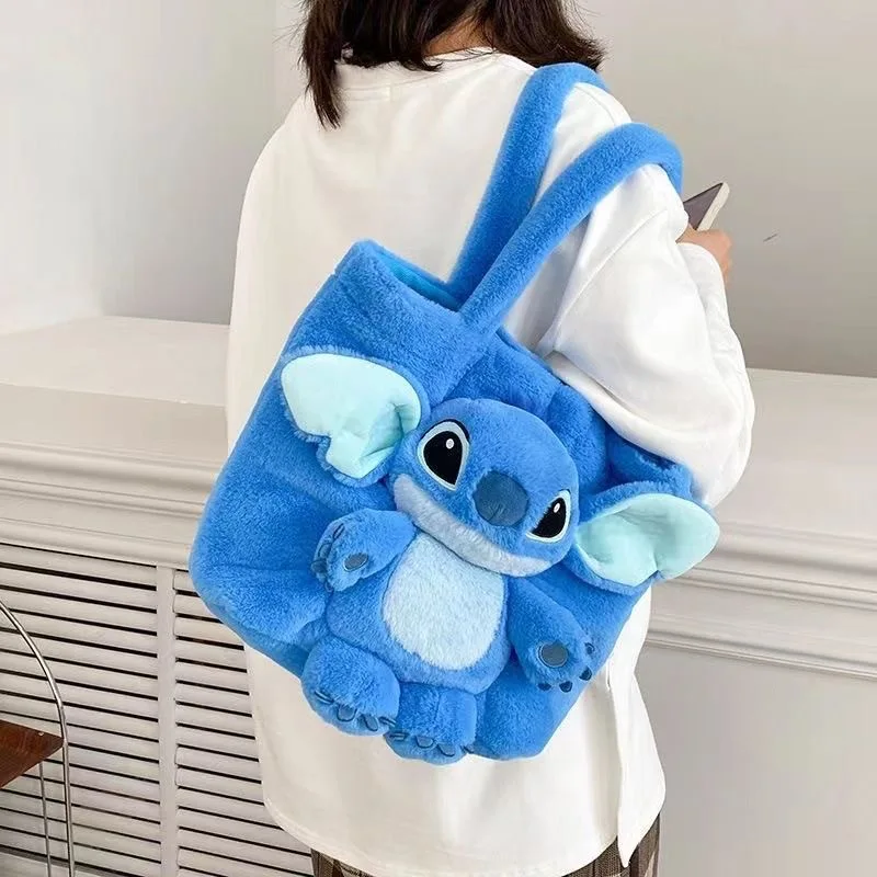 Disney-Stitch Cartoon Anime Plush Toy Bag, Grande Capacidade, Morango Urso, Saco De Armazenamento De Estudante, Maquiagem Bag, Pen Bag, Presente De