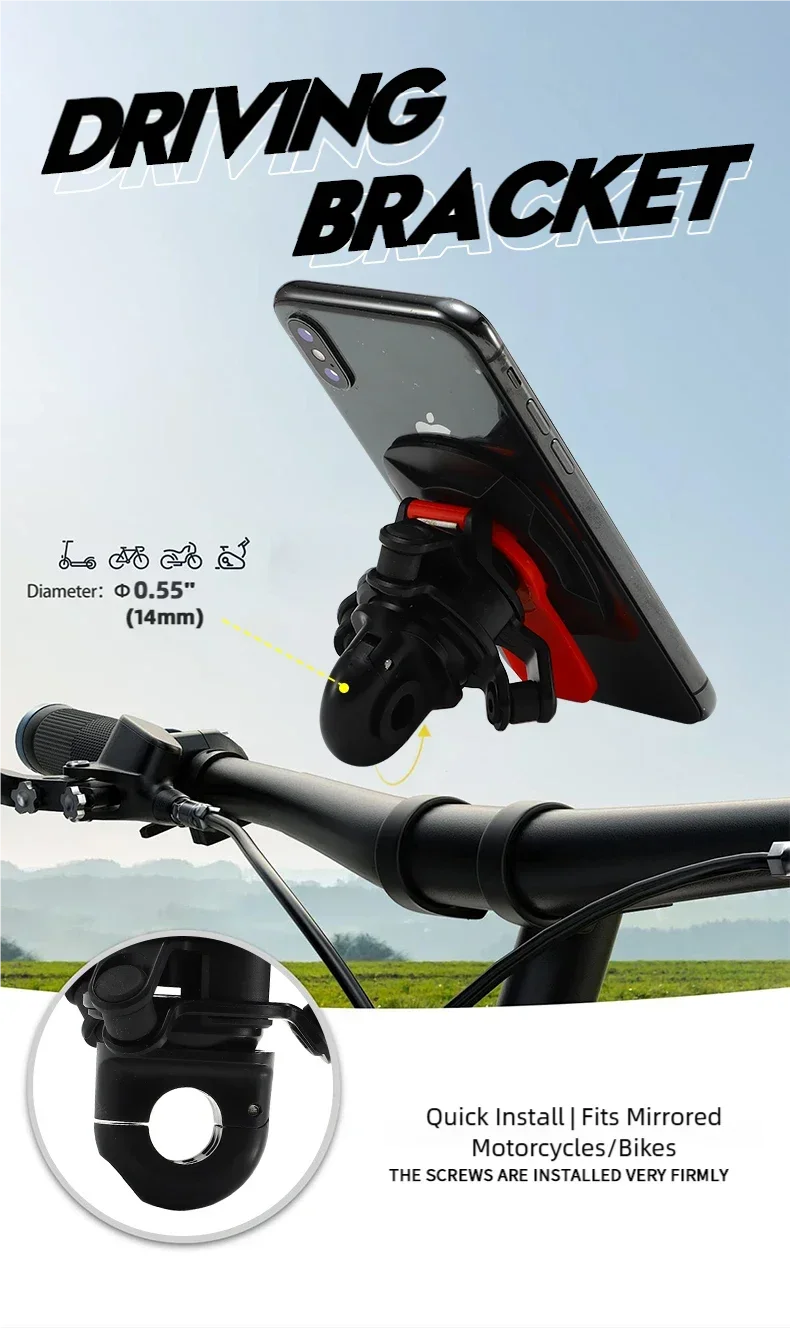 Handyhalterung für den Rückspiegel, universelle Halterung mit Stoßdämpfer, geeignet für die meisten Motorräder und Fahrräder. – Detail 1