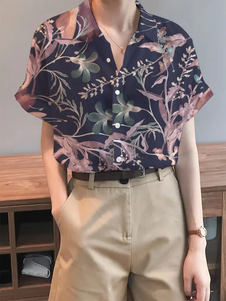 Summer Women\'s Button Down Shirt Elegant Lapel Short Sleeve Shirt Breathable and Comfortable Suitable for Spring and Summer Wome