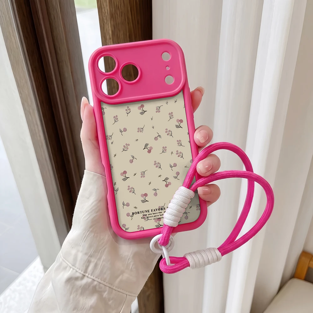 Handyhülle für iPhone 13 14 15 16 17 Pro Max 16 15 14 Pro Plus 17E Kirschblüten-Druck Lanyard Stoßfeste Matte Silikonhülle – Detail 5