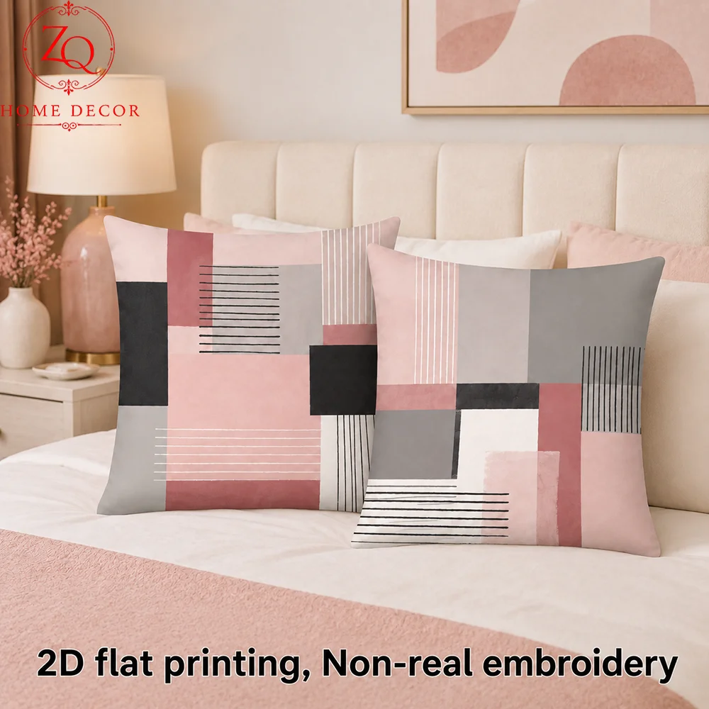 Pink Grey Black Geometric Throw Pillow Covers Velvet Pillowcases Modern Abstract  Decorative Cushion Cases  Bedroom Home Decor